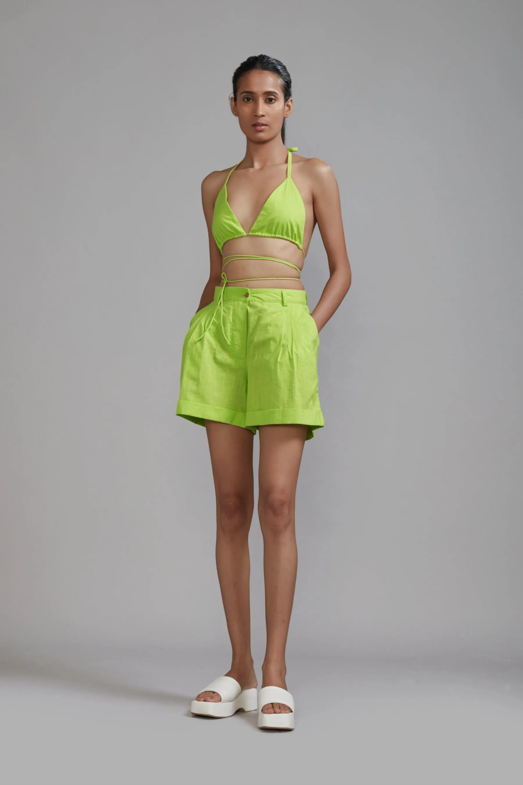 Neon Green Overlap Bralette & Shorts Set (2 PCS)