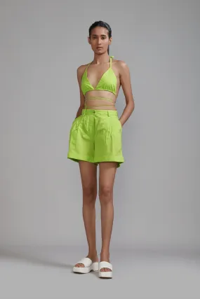 Neon Green Overlap Bralette & Shorts Set (2 PCS)