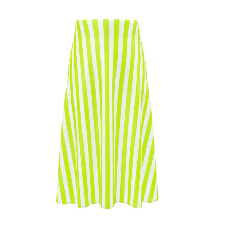 Neon Green Striped Midi Skirt