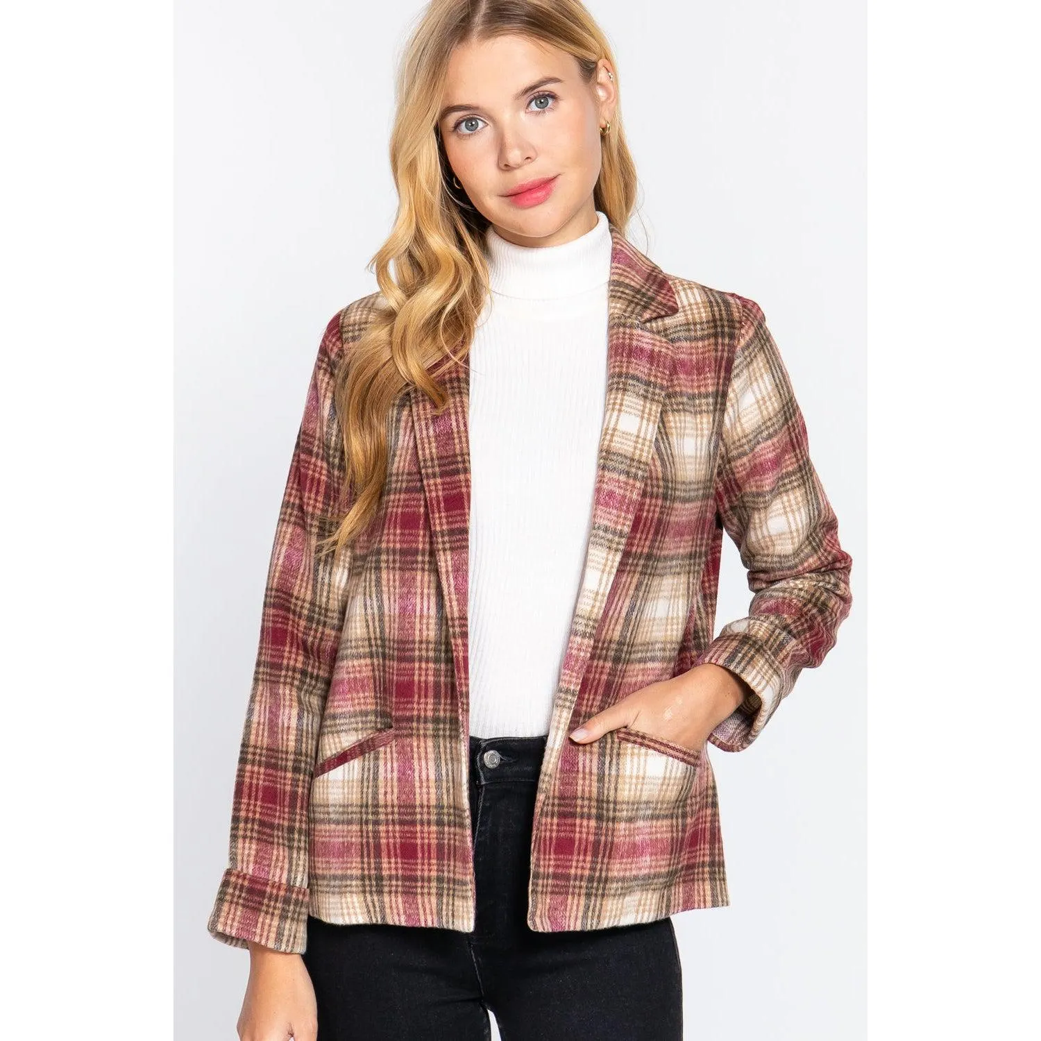 Notched Collar Plaid Jacket