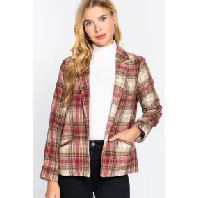 Notched Collar Plaid Jacket