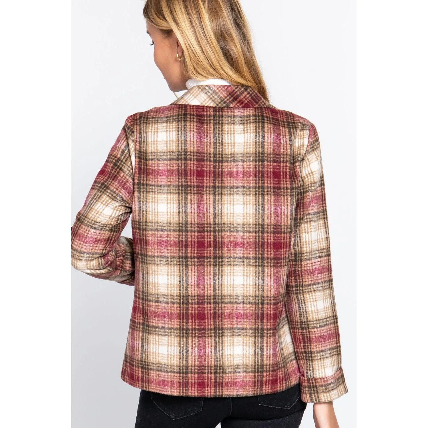 Notched Collar Plaid Jacket