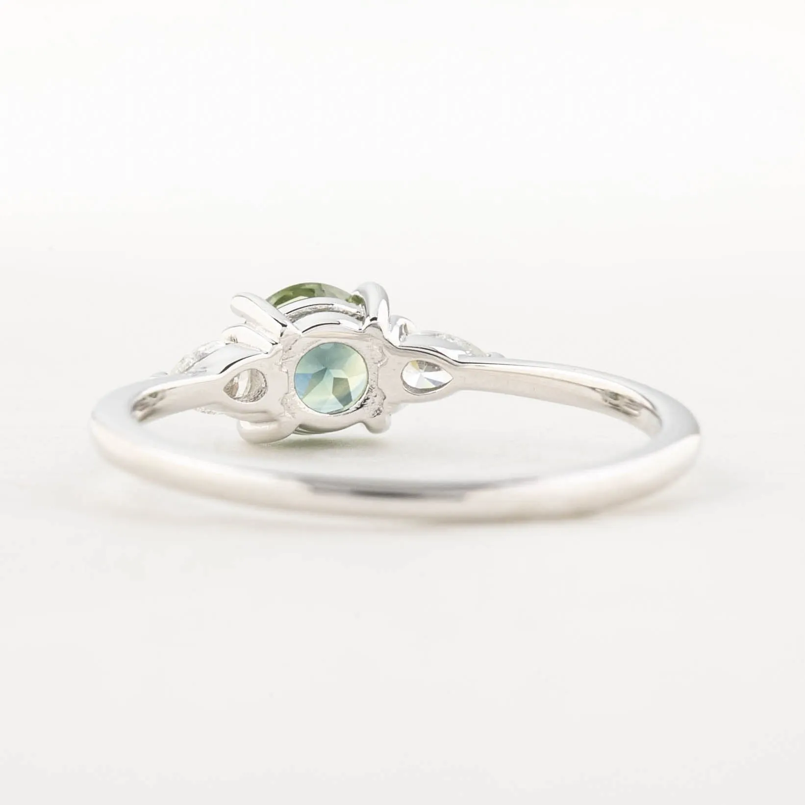 Olivia Ring 0.66ct Blue Green Queensland Round Sapphire Ring, 14k White Gold (One of a kind)