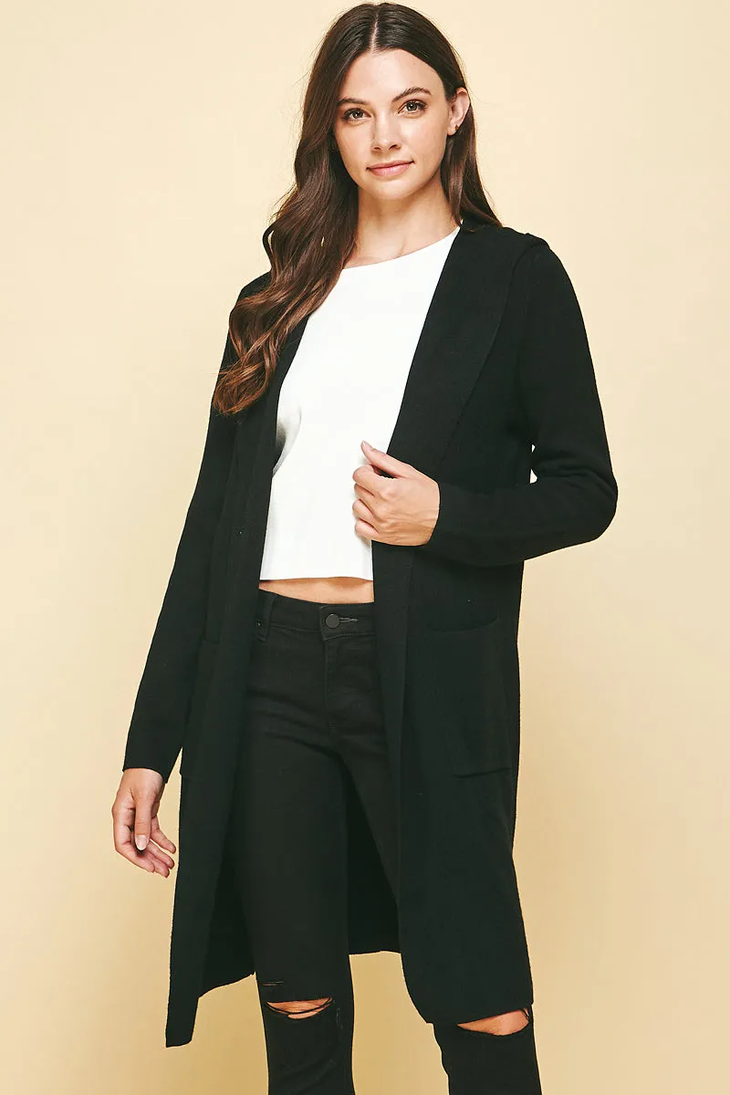 Open Hooded Cardigan in Black