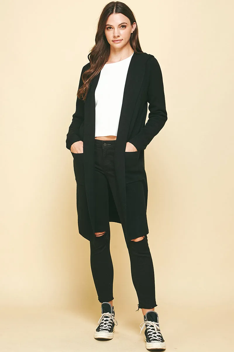 Open Hooded Cardigan in Black