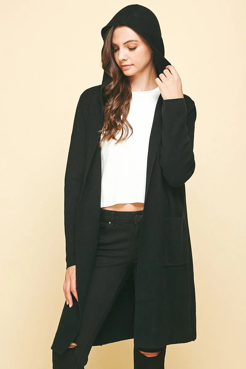 Open Hooded Cardigan in Black