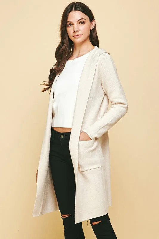 Open Hooded Cardigan in Cream