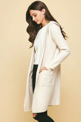 Open Hooded Cardigan in Cream