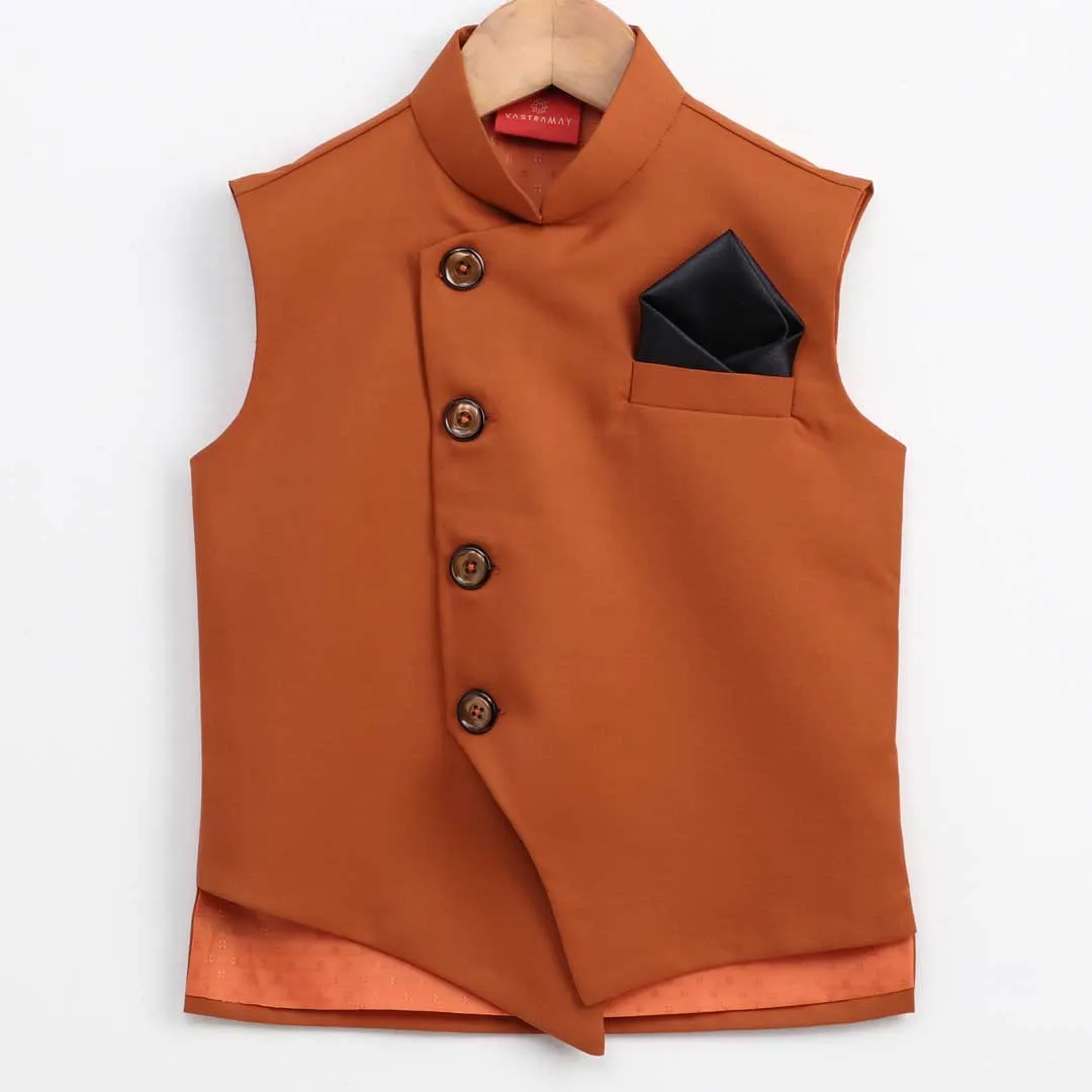 Orange Cotton Blend Twill Nehru Jacket