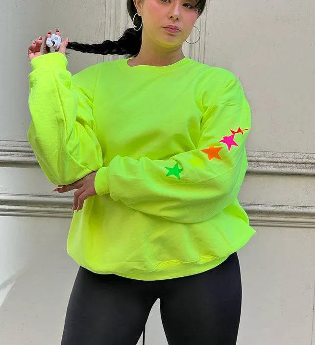 PLUS Size Chic Poppy NEON Yellow Sweatshirt - NEON Stars