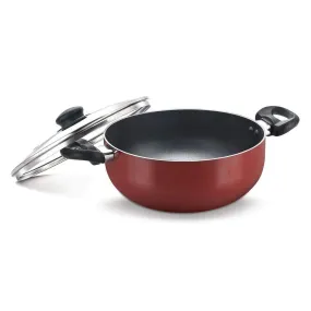 Prestige Omega Deluxe Induction Base Non-Stick Deep Kadai with Glass Lid