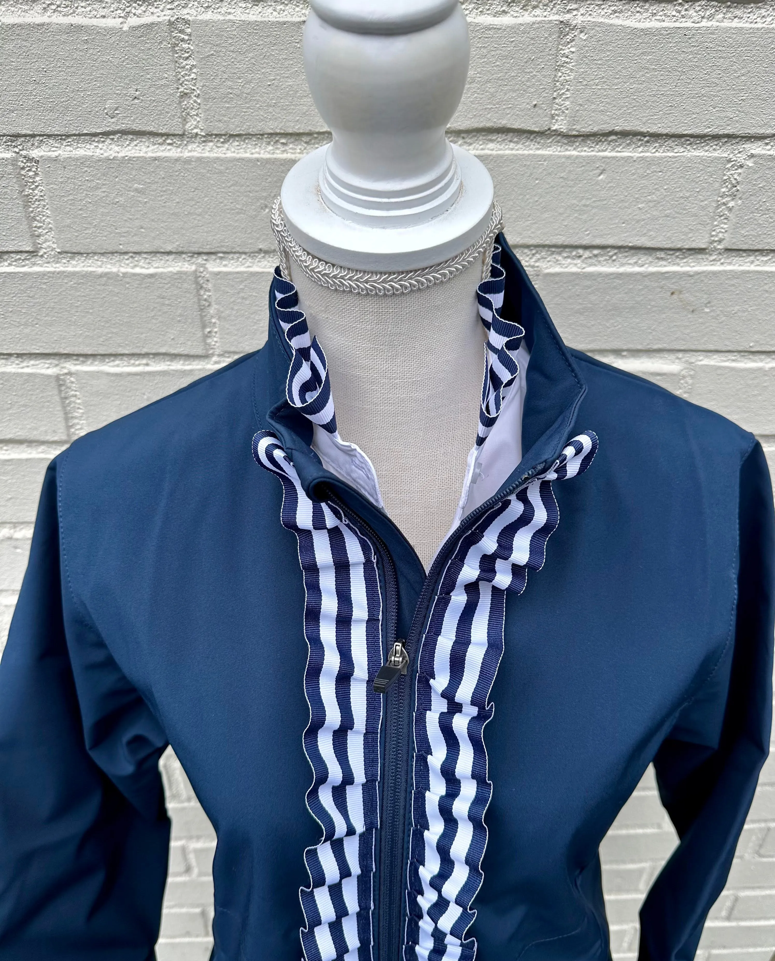 Sailor Soft Shell Jacket - Navy w Navy& White Stripe Ruffle Ribbon (SLR11)