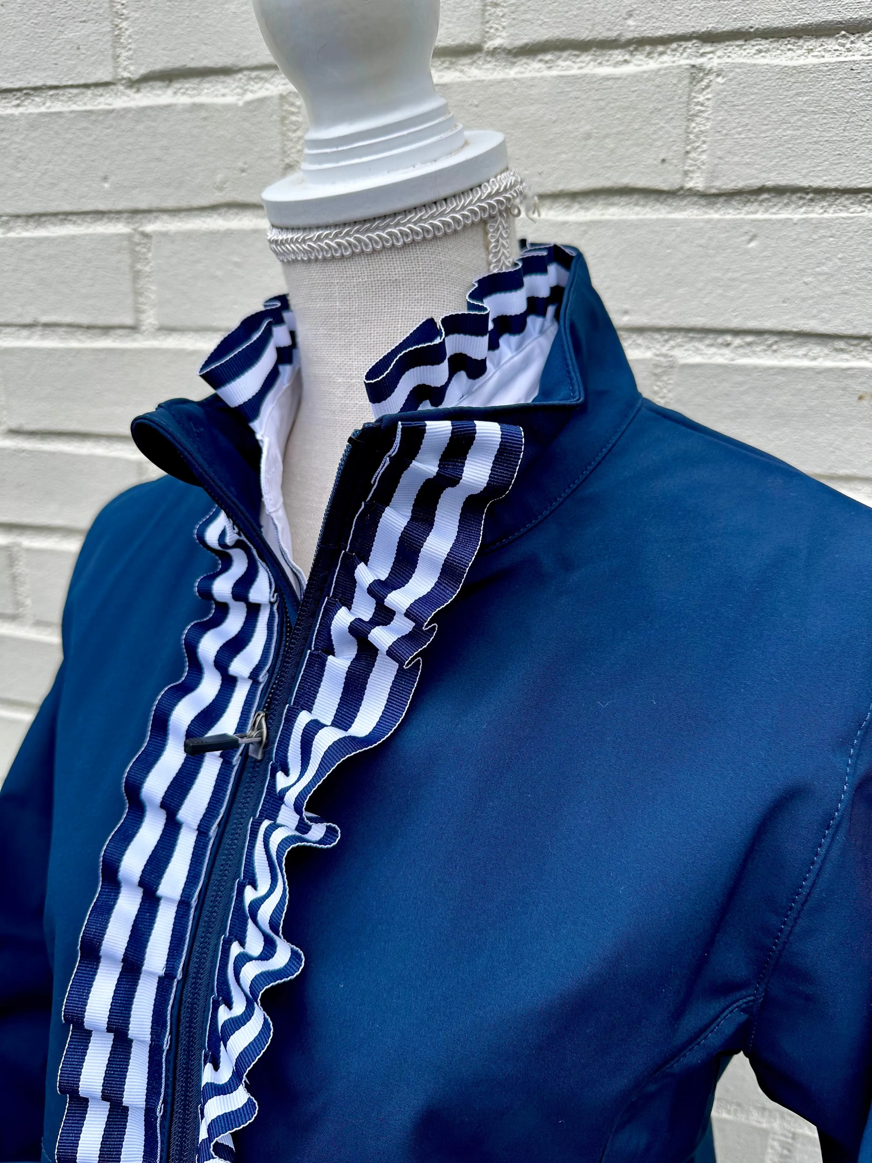 Sailor Soft Shell Jacket - Navy w Navy& White Stripe Ruffle Ribbon (SLR11)