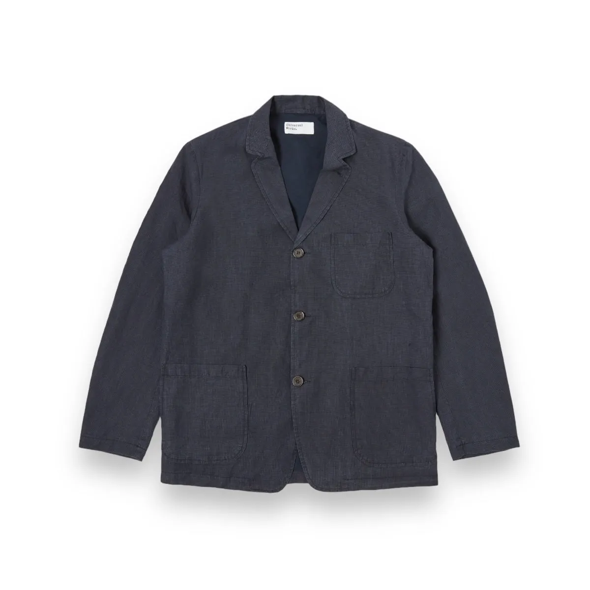 Universal Works Three Button Jacket 30500 linen mix puppytooth navy