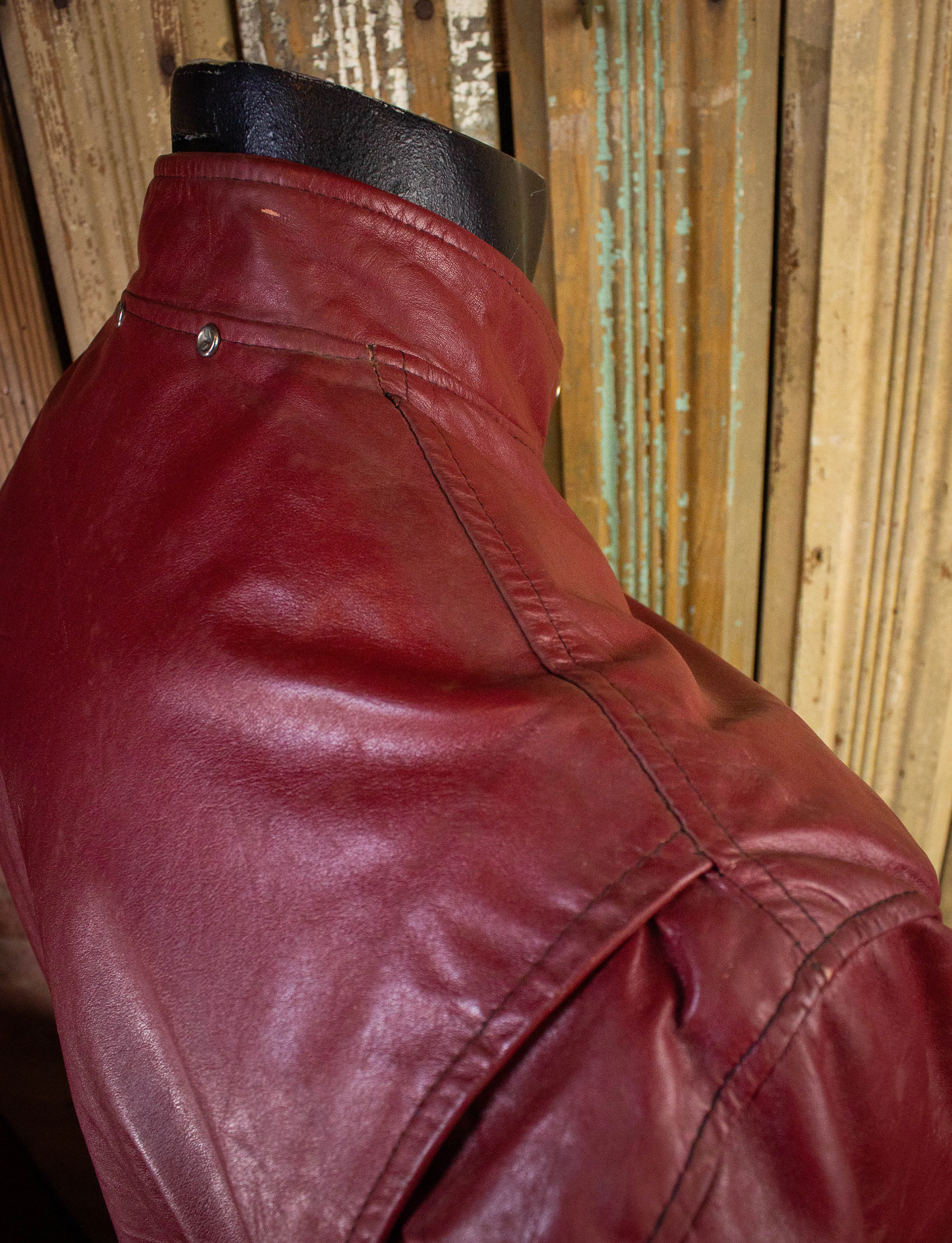 Vintage Red Cafe Racer Leather Jacket 70s Large