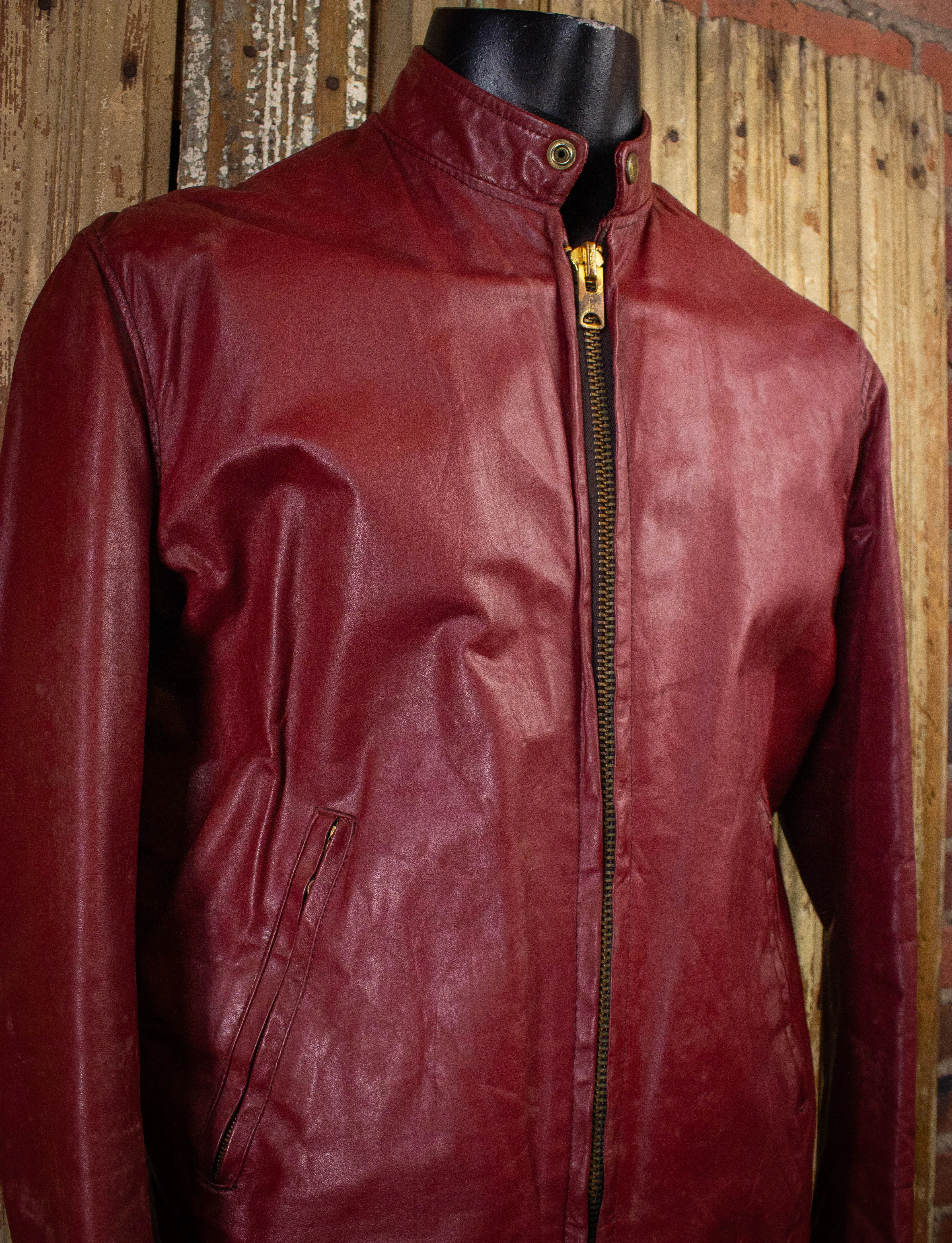 Vintage Red Cafe Racer Leather Jacket 70s Large