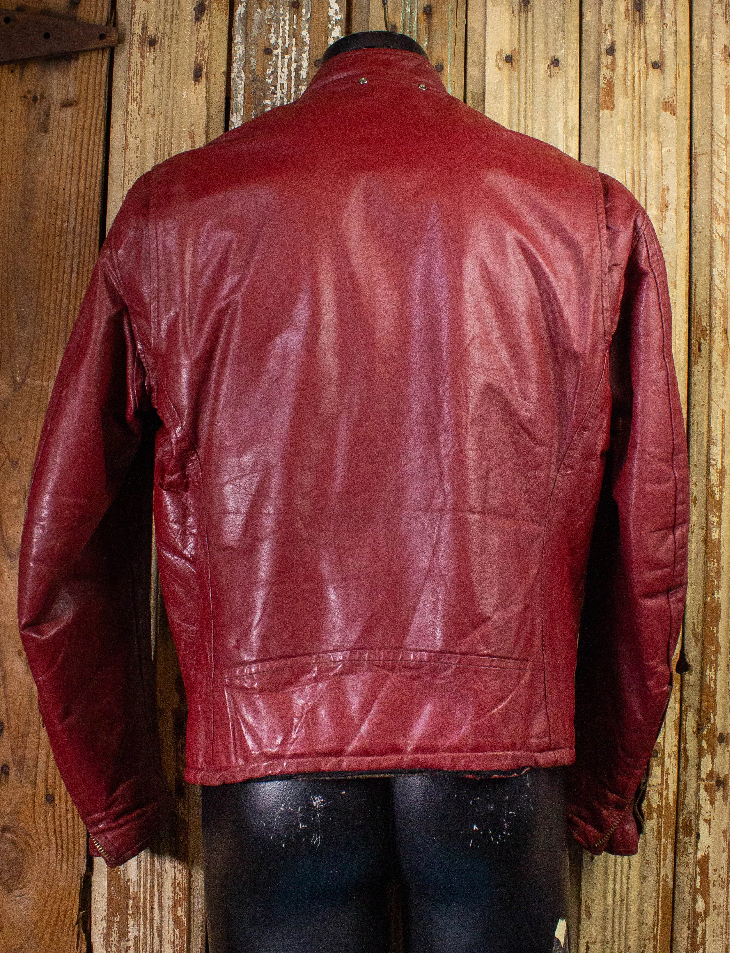 Vintage Red Cafe Racer Leather Jacket 70s Large