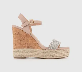 Womens Office Heated Cork Wedge Espadille Silver Embellished Uk Size 3