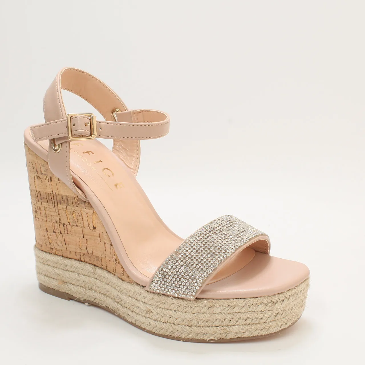 Womens Office Heated Cork Wedge Espadille Silver Embellished Uk Size 3