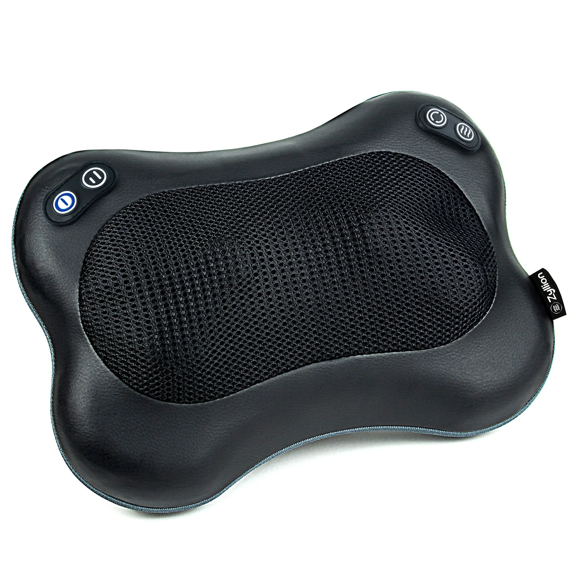 Zyllion Rechargeable Shiatsu Back and Neck Massager Pillow with Heat, 2 Speed Levels, Change Rotation and Wired Connection (ZMA-34RB)